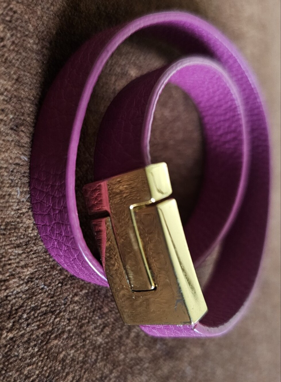 Tori Burch Leather Double Wrap Bracelet in Fuchsia with Gold Clasp